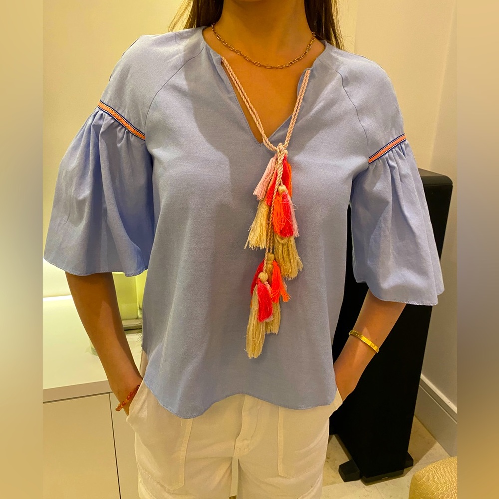 Zara bell sleeve top with tassels. Zara Trafaluc Collection size XS